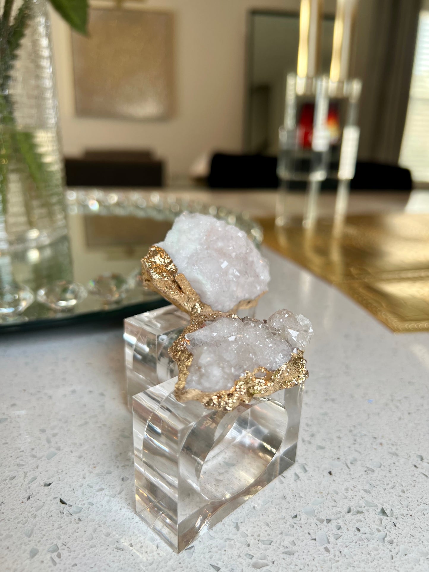 White Agate Crystal Napkin Ring Holder | Pair