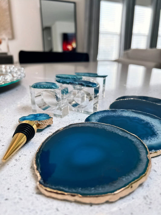 Blue Agate Stone Coaster - Set 4 with a box