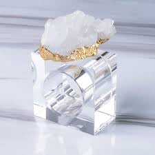 White Agate Crystal Napkin Ring Holder | Pair