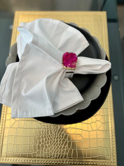 Fuchsia Agate Crystal Napkin Ring Holder | Pair