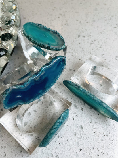 Blue Agate Stone Napkin Ring Holder | Pair