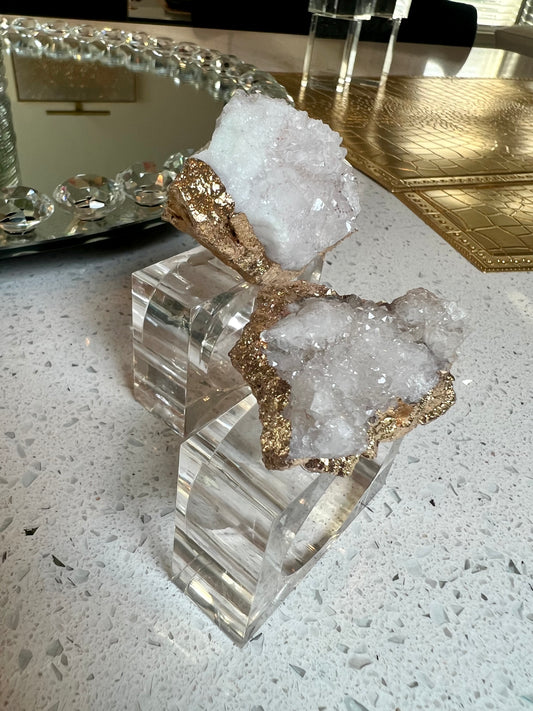 White Agate Crystal Napkin Ring Holder | Pair