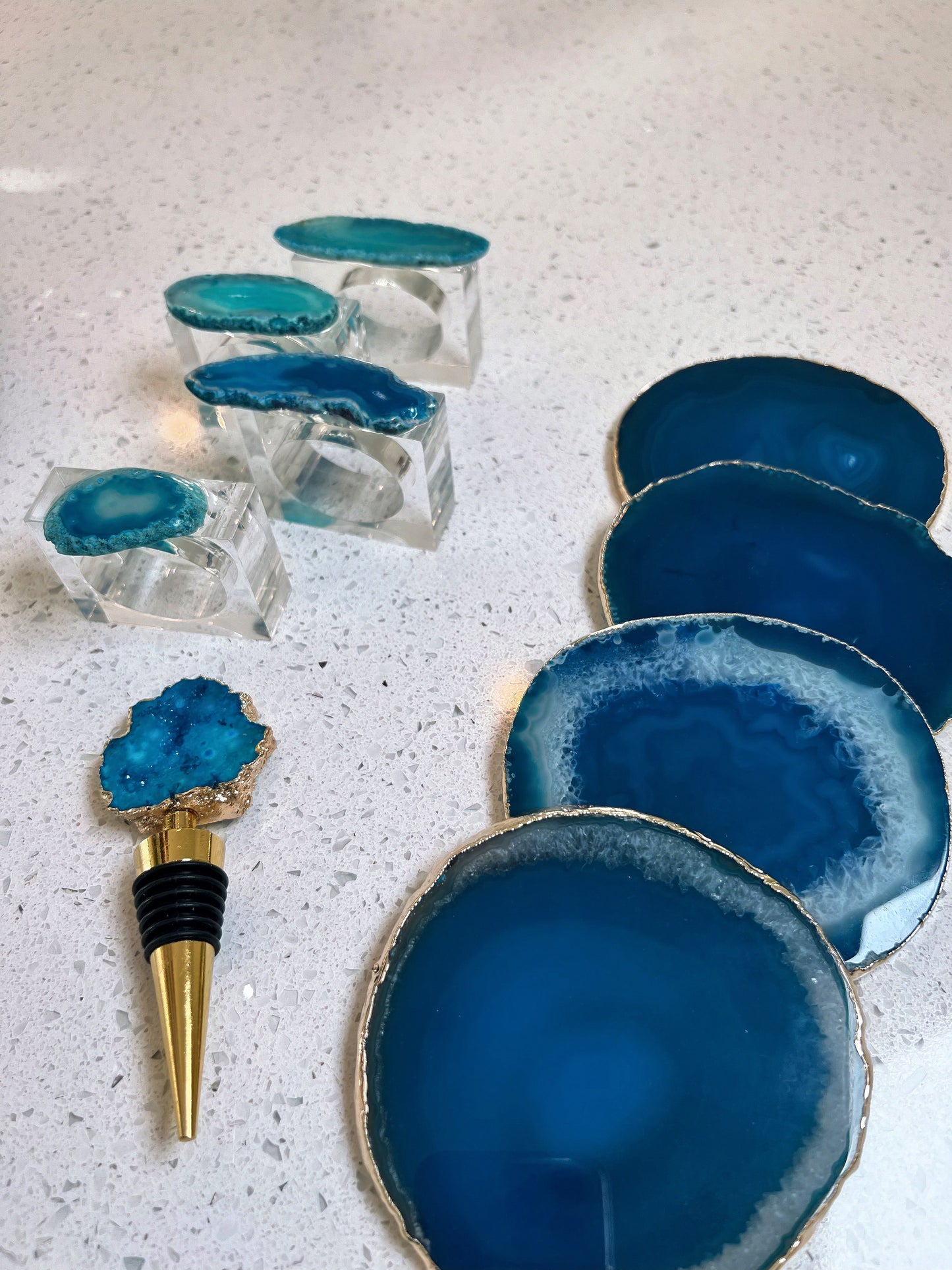 Blue Agate Stone Napkin Ring Holder | Pair
