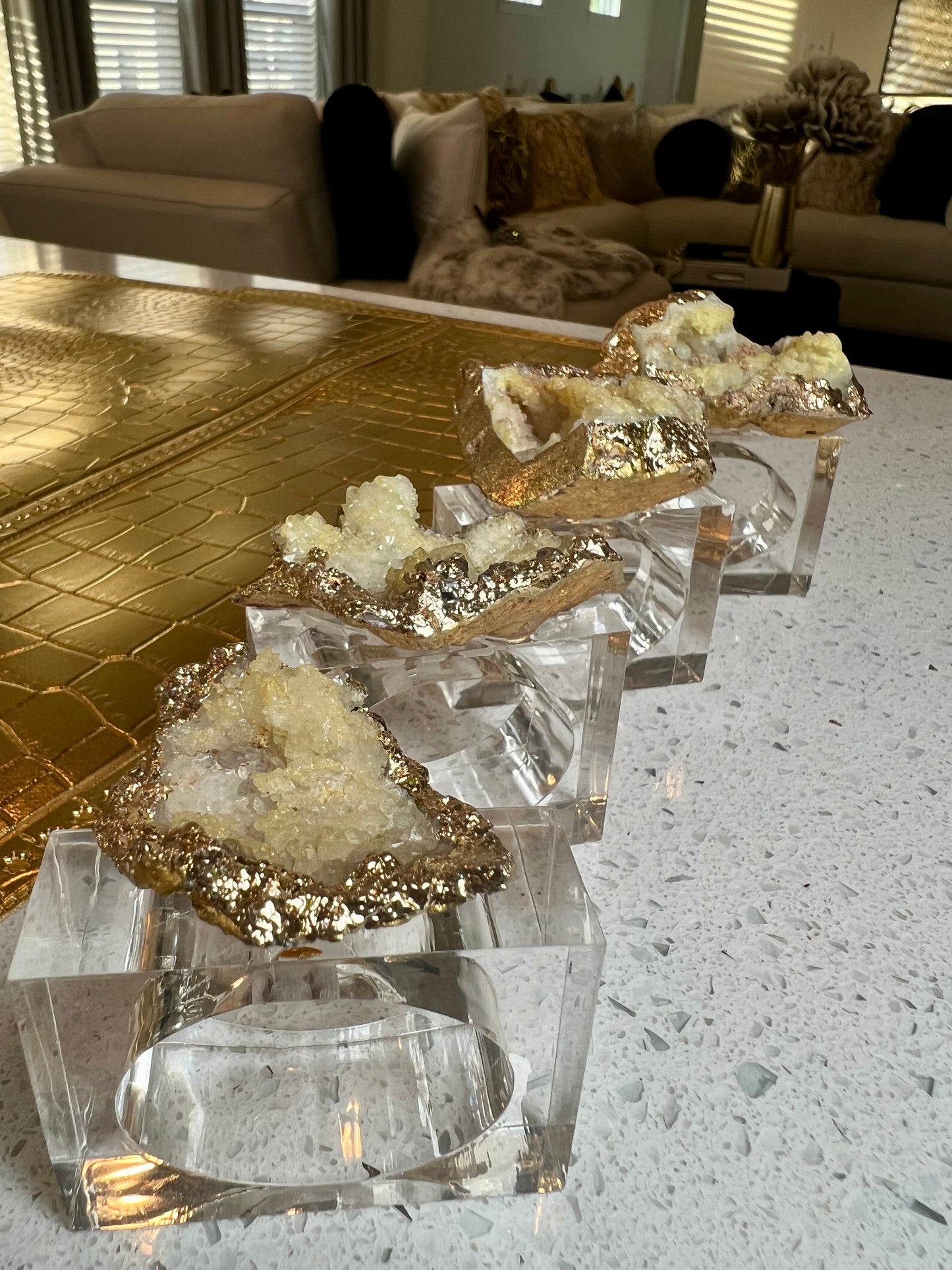 Yellow Agate Crystal Napkin Ring Holder | Pair