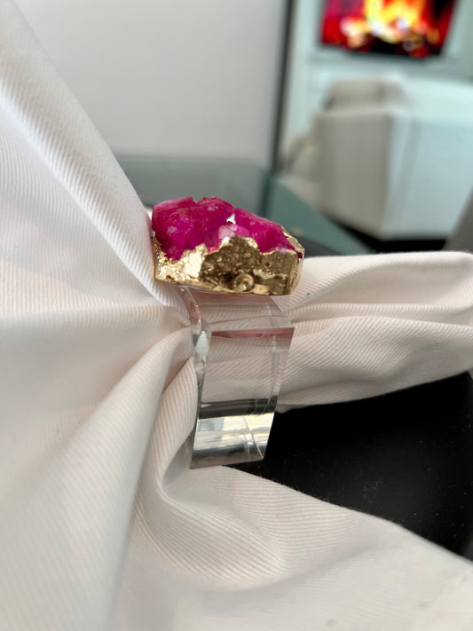 Fuchsia Agate Crystal Napkin Ring Holder | Pair