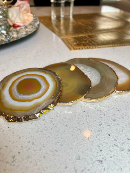 Yellow Agate Stone Coaster - Set 4 with a box