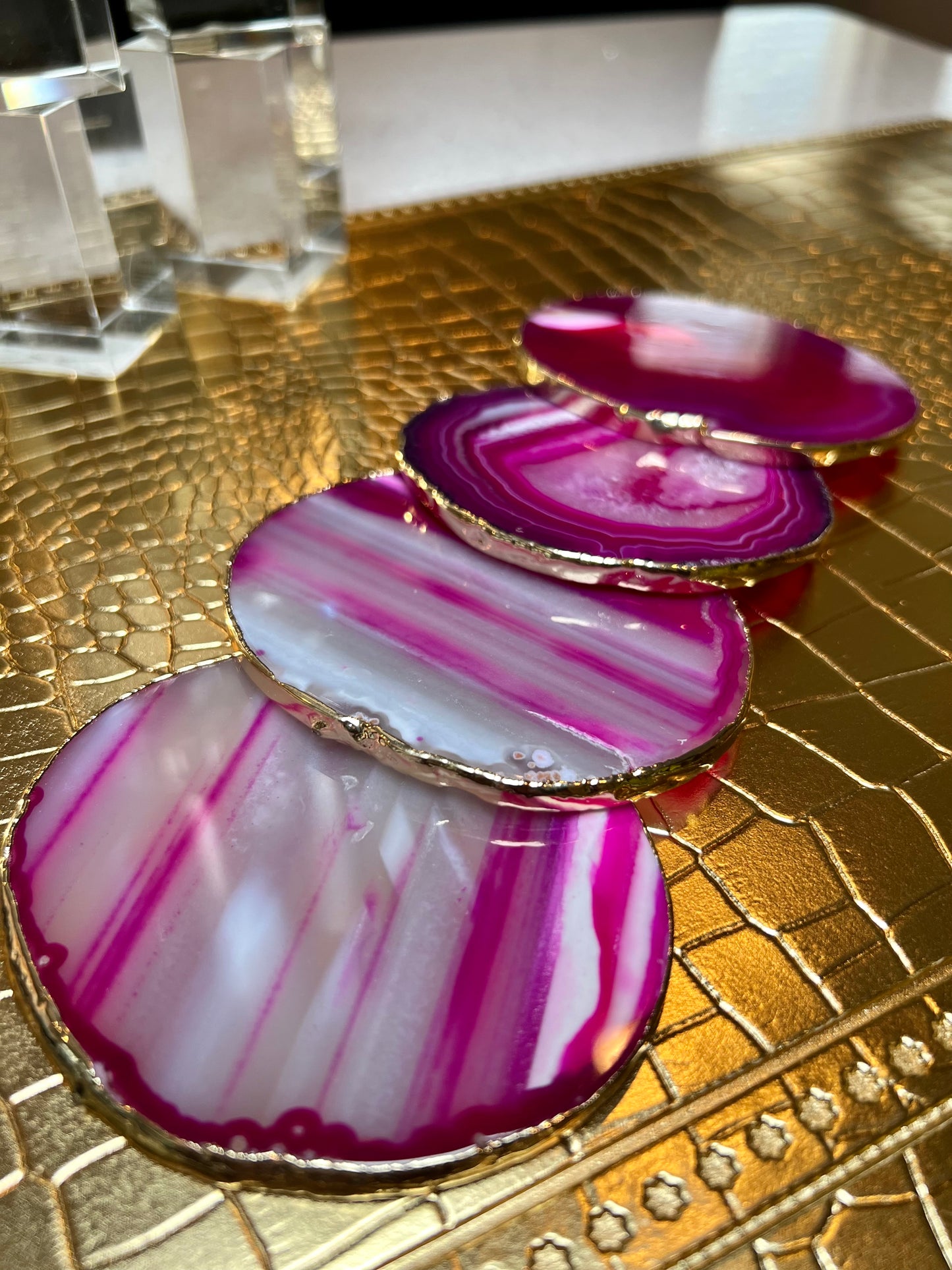 Fuchsia Agate Stone Coaster - Set 4 with a box