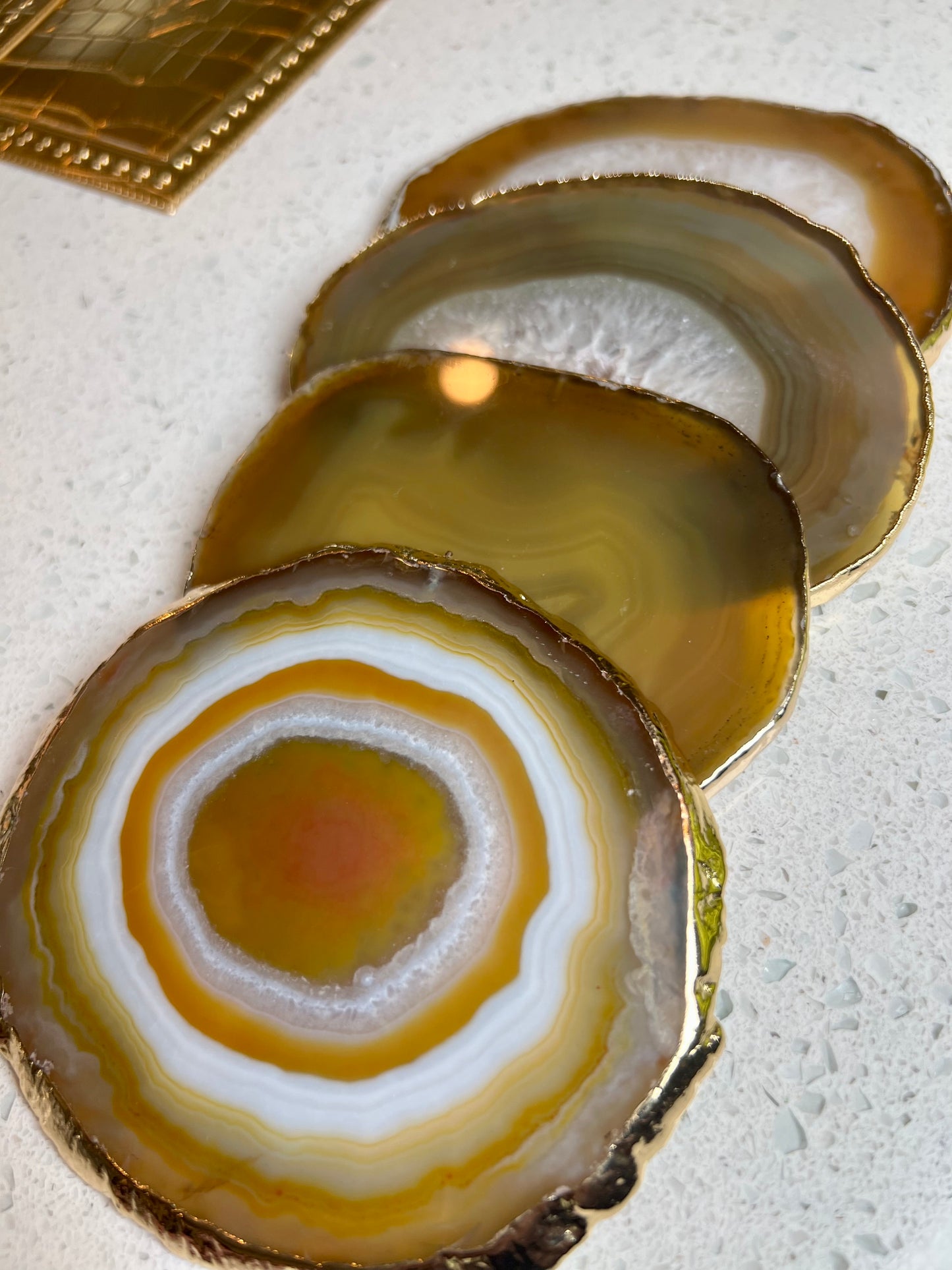 Yellow Agate Stone Coaster - Set 4 with a box