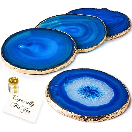 Blue Agate Stone Coaster - Set 4 with a box